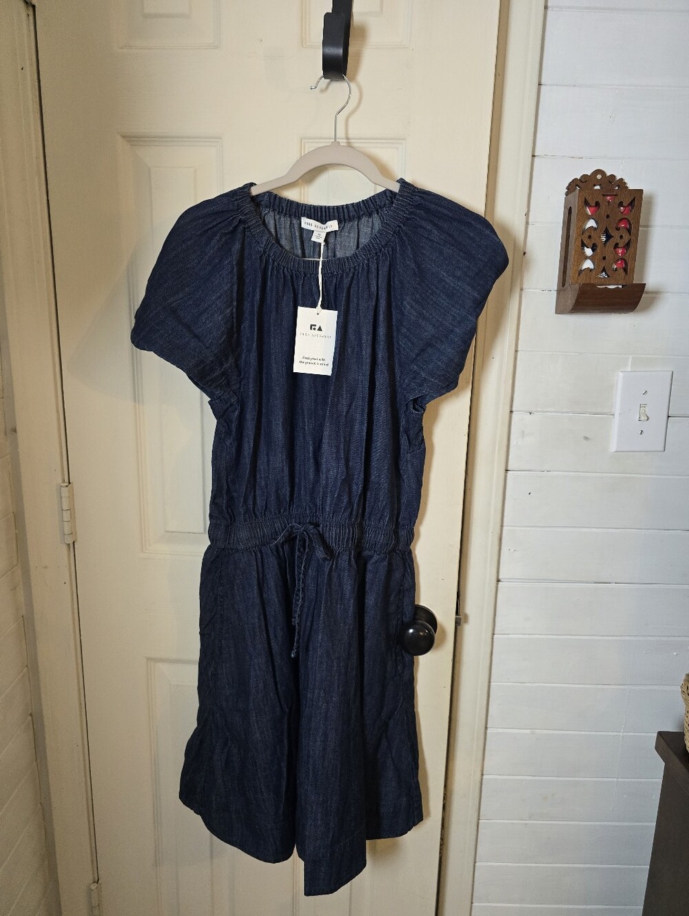 Women's Navy Blue Drawstring Denim Dress -